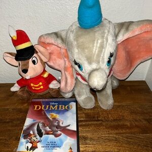 Vintage Disney Dumbo and Timothy Mouse Plush Set with DVD